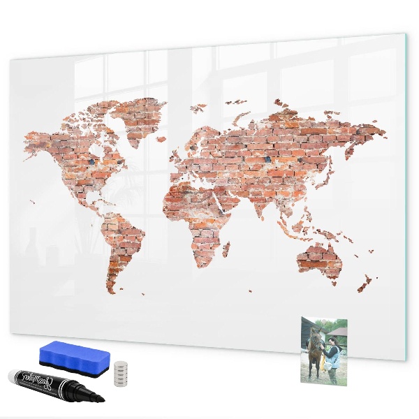 Magnetic dry erase board World map with photos and notes