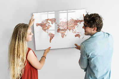Magnetic dry erase board World map with photos and notes