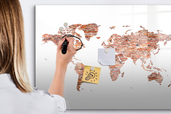 Magnetic dry erase board World map with photos and notes