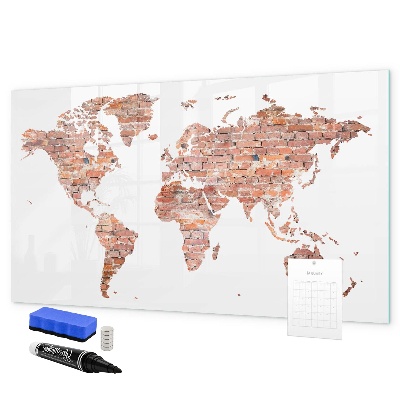 Magnetic dry erase board World map with photos and notes