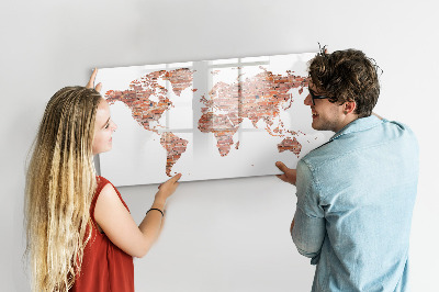 Magnetic dry erase board World map with photos and notes