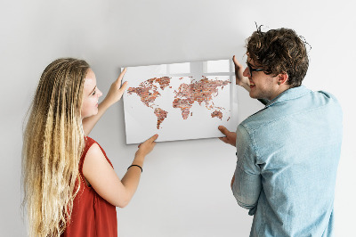 Magnetic dry erase board World map with photos and notes