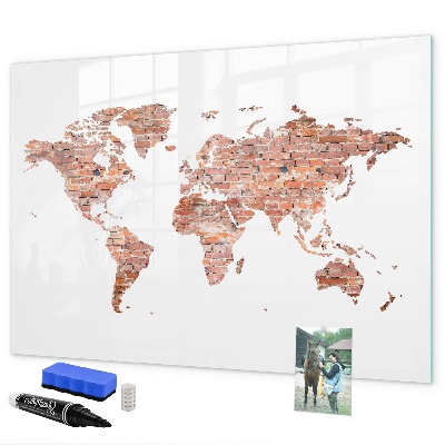 Magnetic dry erase board World map with photos and notes