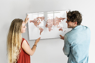 Magnetic dry erase board World map with photos and notes