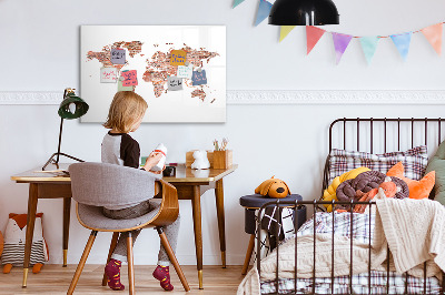 Magnetic dry erase board World map with photos and notes