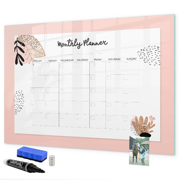 Magnetic dry erase board Monthly planner with space for photos