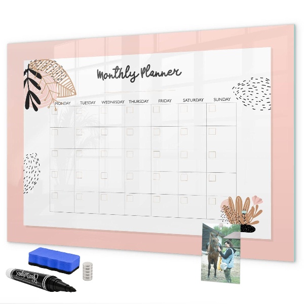 Magnetic dry erase board Monthly planner with space for photos