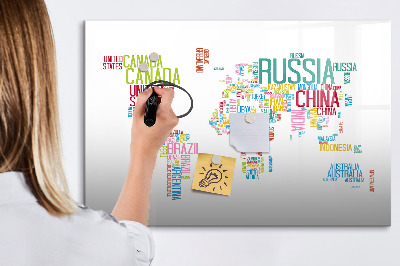 Magnetic dry erase board A world map with personal memories