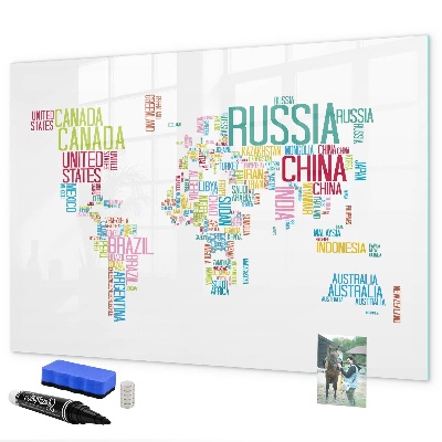 Magnetic dry erase board A world map with personal memories