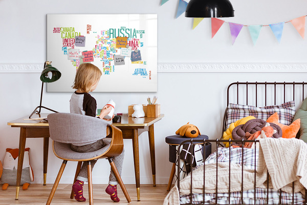 Magnetic dry erase board A world map with personal memories
