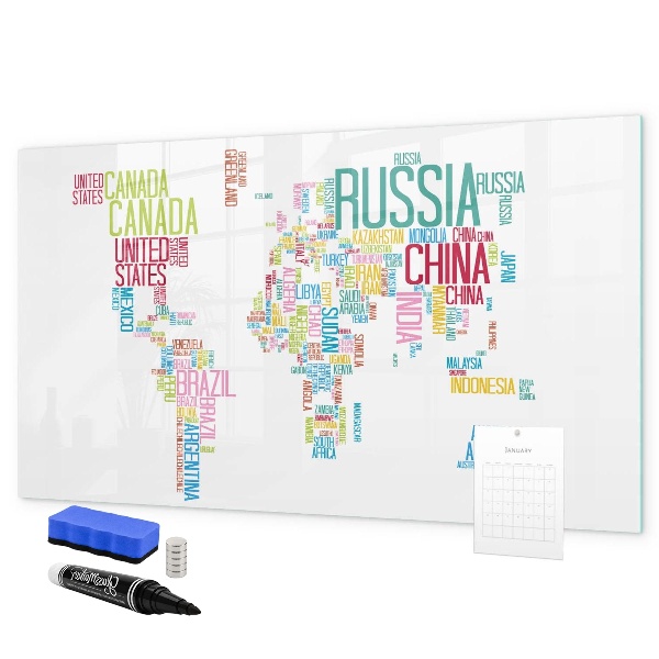 Magnetic dry erase board A world map with personal memories