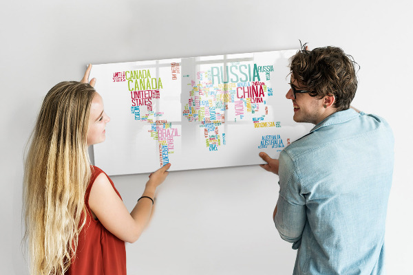 Magnetic dry erase board A world map with personal memories