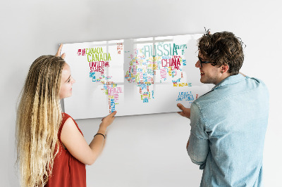 Magnetic dry erase board A world map with personal memories