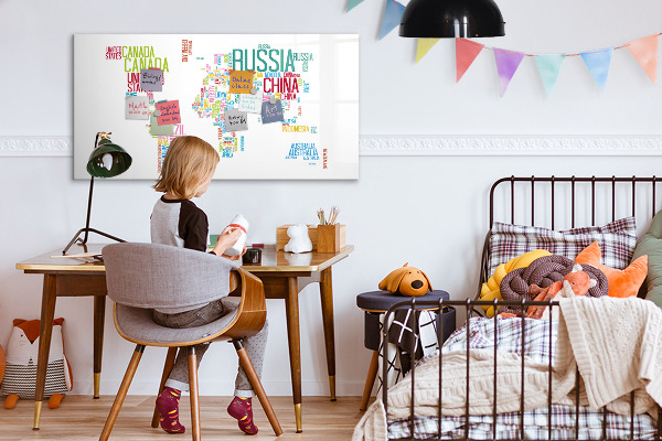 Magnetic dry erase board A world map with personal memories
