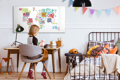 Magnetic dry erase board A world map with personal memories