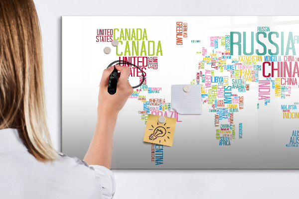 Magnetic dry erase board A world map with personal memories