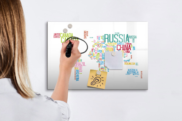 Magnetic dry erase board A world map with personal memories