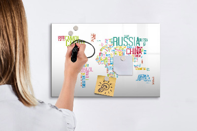 Magnetic dry erase board A world map with personal memories