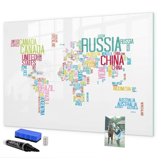 Magnetic dry erase board A world map with personal memories