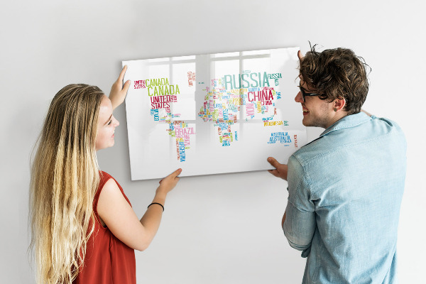 Magnetic dry erase board A world map with personal memories