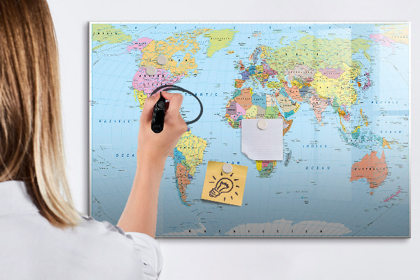 Dry erase board magnetic World map with personal photos