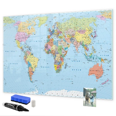 Dry erase board magnetic World map with personal photos