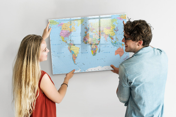 Dry erase board magnetic World map with personal photos