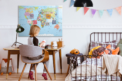 Dry erase board magnetic World map with personal photos