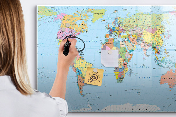 Dry erase board magnetic World map with personal photos