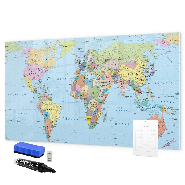 Dry erase board magnetic World map with personal photos