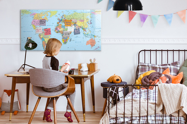 Dry erase board magnetic World map with personal photos