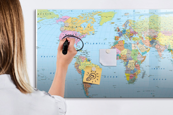 Dry erase board magnetic World map with personal photos
