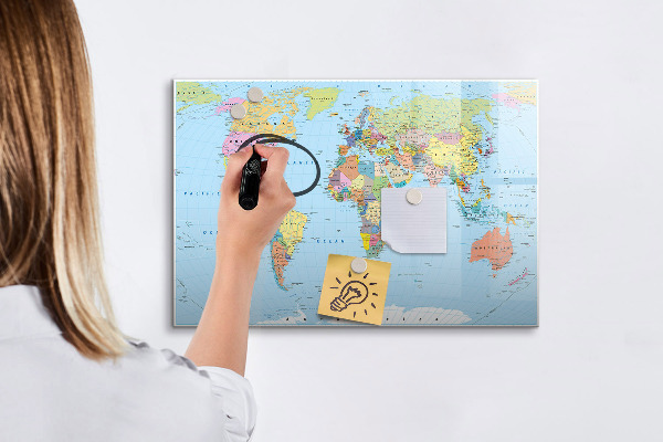 Dry erase board magnetic World map with personal photos