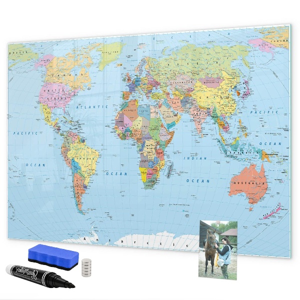 Dry erase board magnetic World map with personal photos