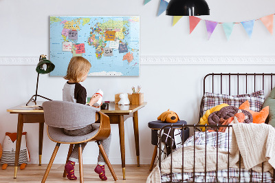 Dry erase board magnetic World map with personal photos