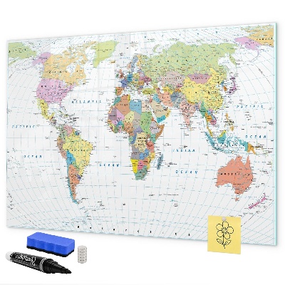 Magnetic dry erase board World map with personal photos