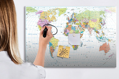 Magnetic dry erase board World map with personal photos