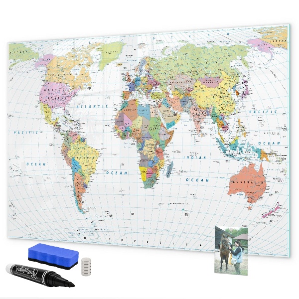 Magnetic dry erase board World map with personal photos