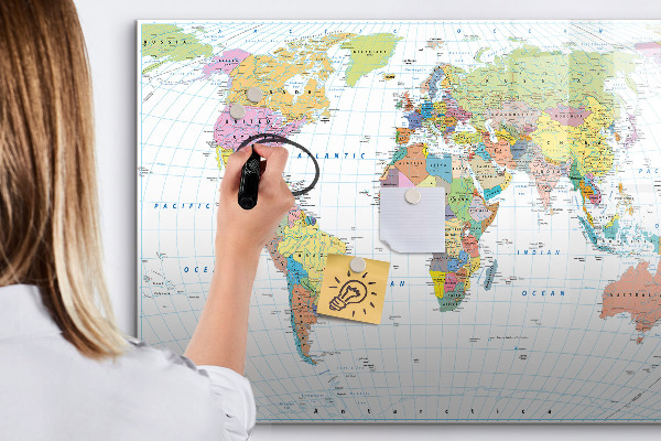 Magnetic dry erase board World map with personal photos