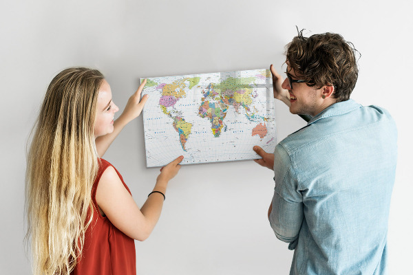 Magnetic dry erase board World map with personal photos