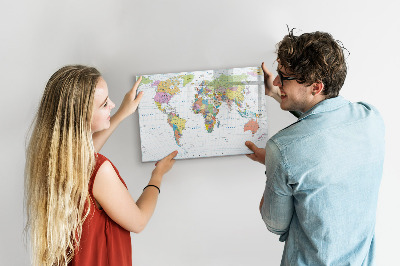 Magnetic dry erase board World map with personal photos