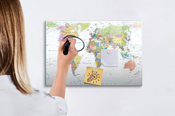 Magnetic dry erase board World map with personal photos