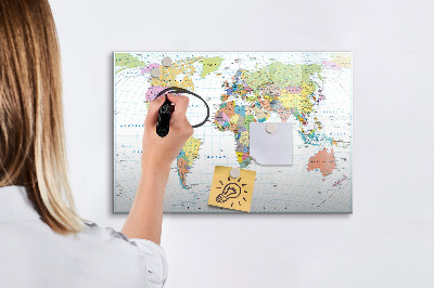 Magnetic dry erase board World map with personal photos