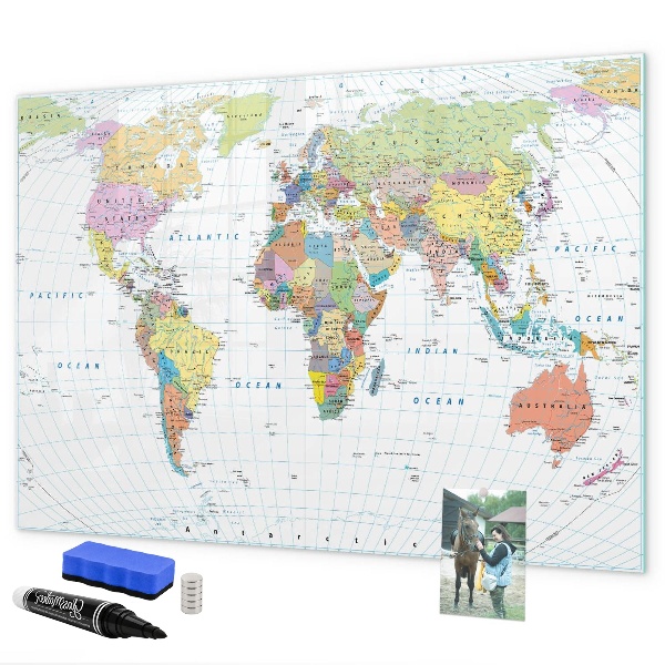 Magnetic dry erase board World map with personal photos