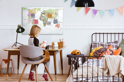 Magnetic dry erase board World map with personal photos