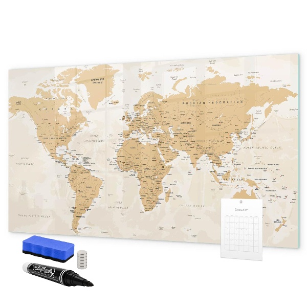 Dry erase board magnetic Travel map with places to mark