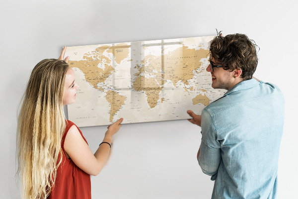 Dry erase board magnetic Travel map with places to mark