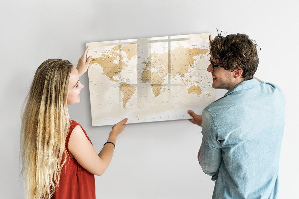 Dry erase board magnetic Travel map with places to mark