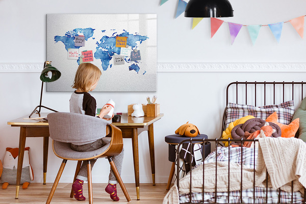 Magnetic dry erase board A world map with personal memories