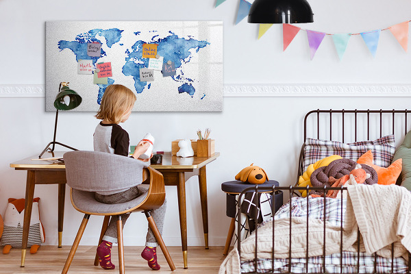 Magnetic dry erase board A world map with personal memories
